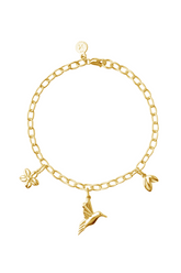 Pulsera Mujer Plata 925 Mensaje Amor Charms Colibri Hojas Flor Dorado