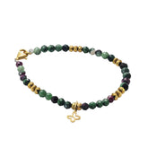 Pulsera Rubí Zoisita Con Mariposa Baño De Oro
