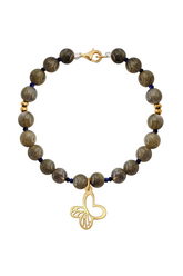Pulsera Básica Labradorita Y Lapizlazuli Charm Monarca Baño De Oro
