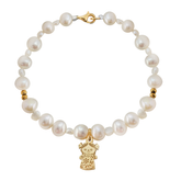Pulsera Básica Perlas Blancas Charm Maria Baño De Oro