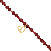 Pulsera Básica Cornalina Y Coral Charm Corazón Baño De Oro