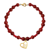 Pulsera Básica Cornalina Y Coral Charm Corazón Baño De Oro