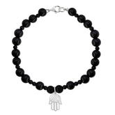 Pulsera Básica Agata Negra Charm Mano De Fátima