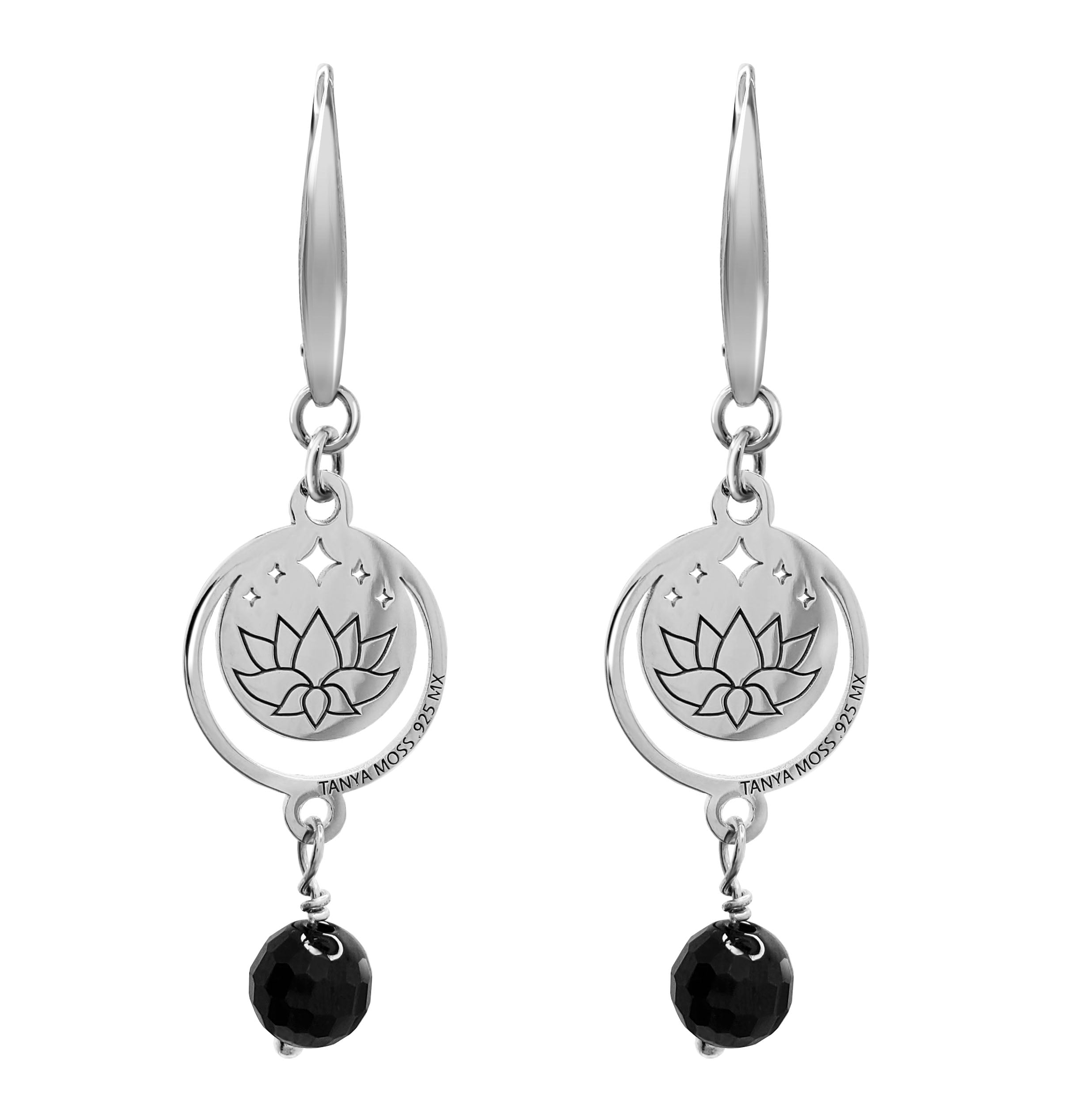 Aretes Mujer Plata 925 Magia Luna Loto Agata Negra