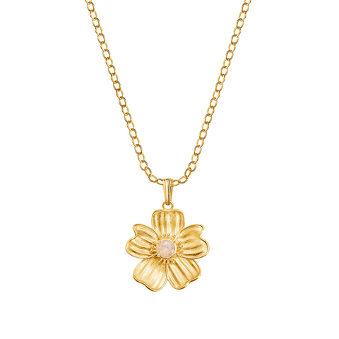 Dije Flor Grande Florecer con Baño de Oro y Topacio Champange