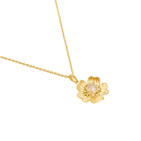 Dije Flor Pequeña Florecer con Topacio Champange y baño de oro