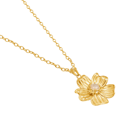 Dije Flor Grande Florecer con Baño de Oro y Topacio Champange