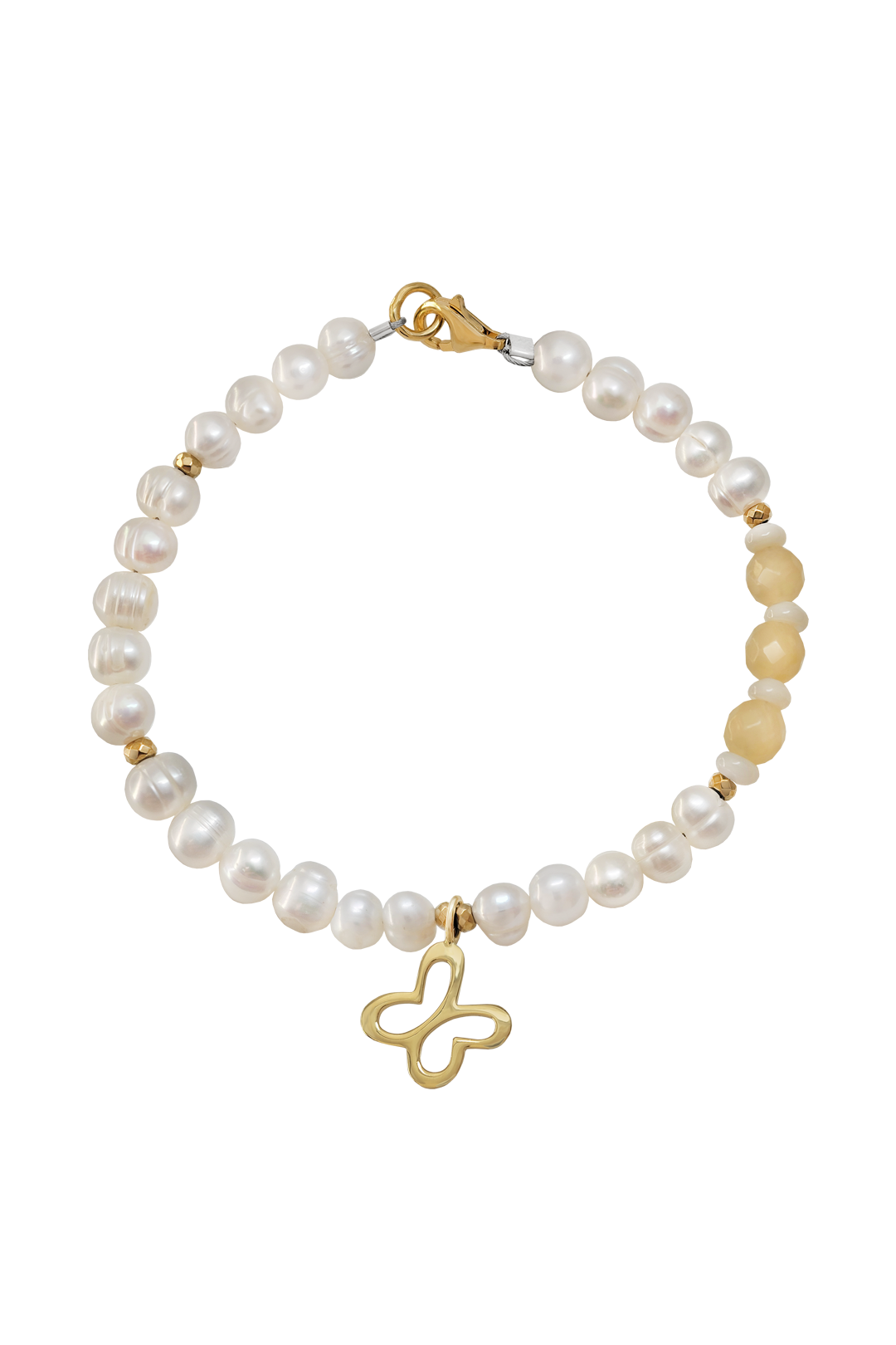 Pulsera Plata 925 De Perlas Con Mariposa Dorada - Tanya Moss