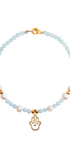 Pulsera Charm Mano Dorada Perlas Rosas Con Amazonita - Tanya Moss