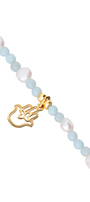Pulsera Charm Mano Dorada Perlas Rosas Con Amazonita - Tanya Moss