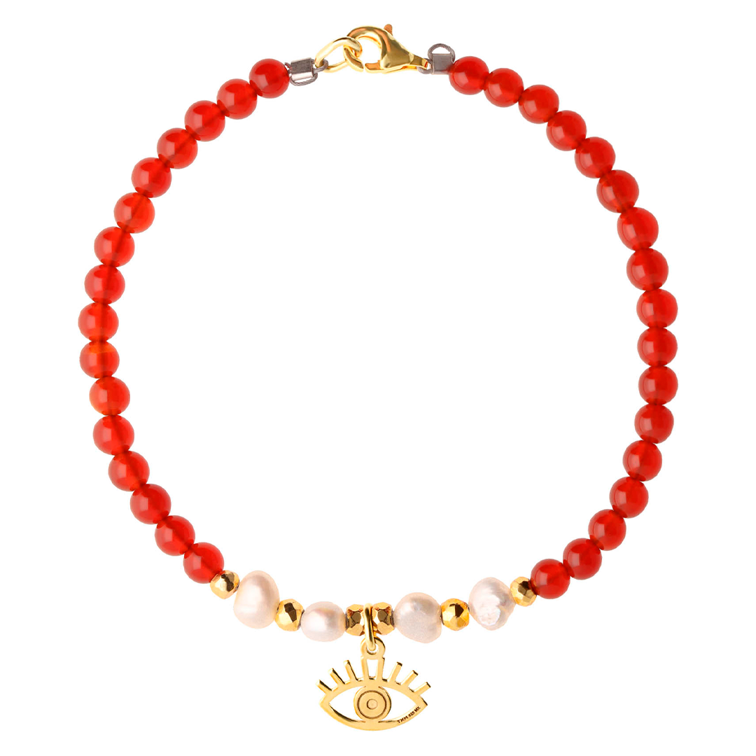 Pulsera Mujer Plata Carisma Ojo / Agata Rojo / Perla Blanca - Tanya Moss