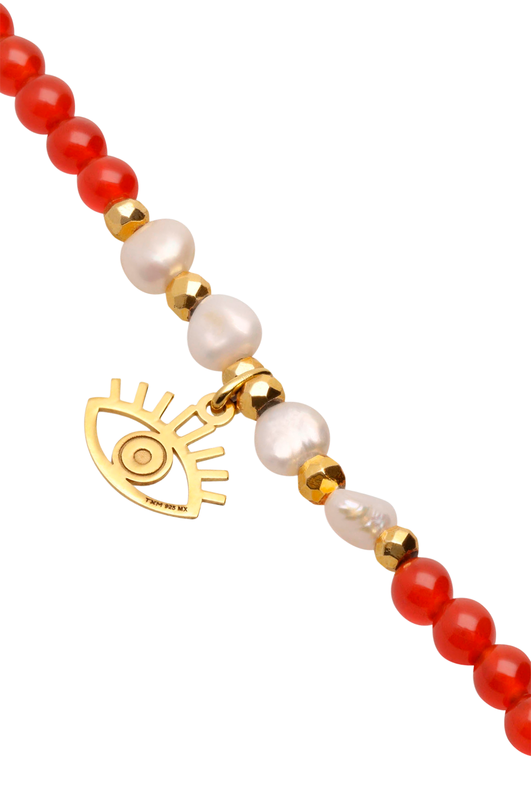 Pulsera Mujer Plata Carisma Ojo / Agata Rojo / Perla Blanca - Tanya Moss
