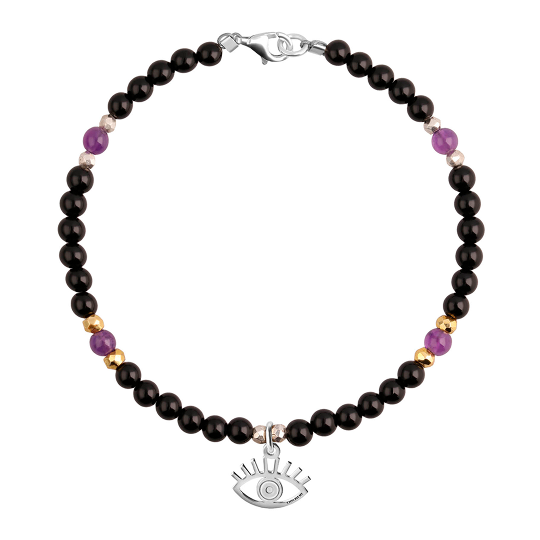Pulsera Mujer Plata 925 Carisma Ojo / Amatista / Espinel Negro - Tanya Moss