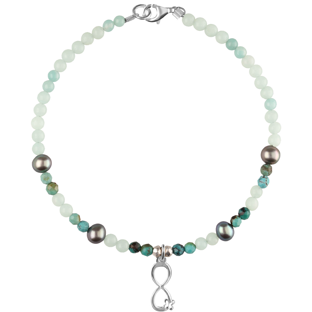 Pulsera Infinito Plata / Sodalita, Turquesa y Perla negra - Tanya Moss