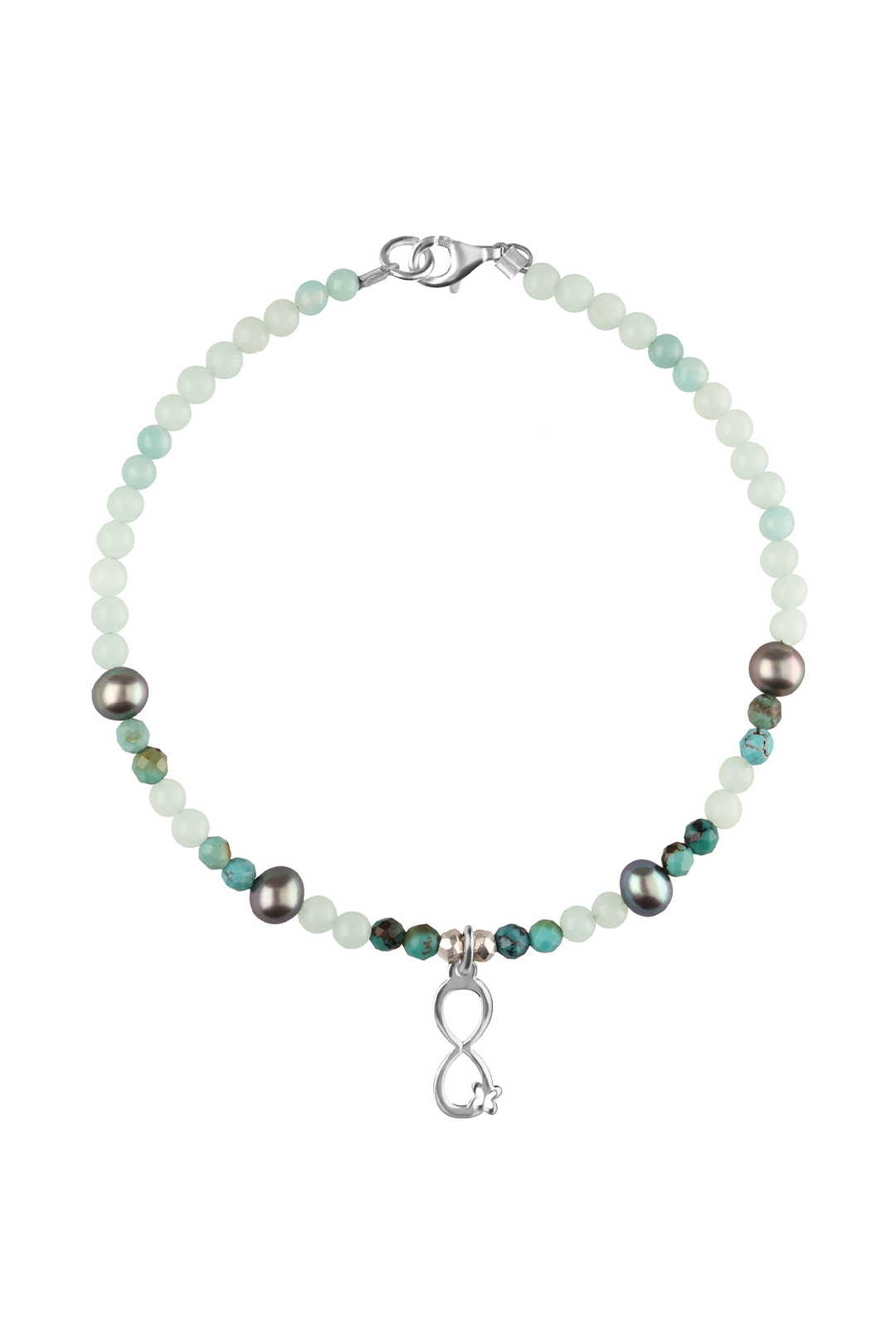 Pulsera Infinito Plata / Sodalita, Turquesa y Perla negra - Tanya Moss
