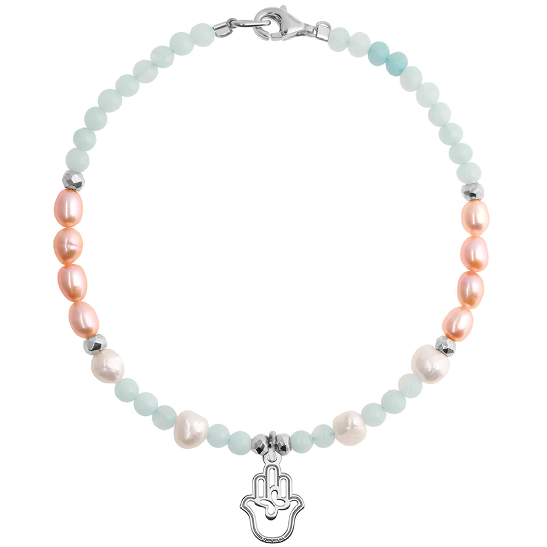 Pulsera Mujer Plata 925 Carisma Mano / Amazonita / Perla Rosa - Tanya Moss