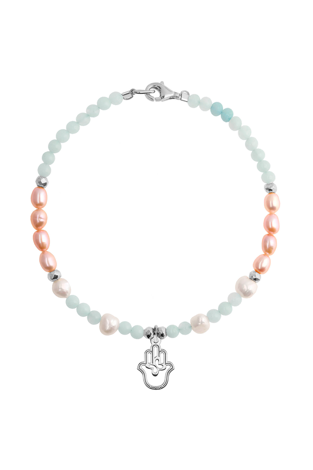 Pulsera Mujer Plata 925 Carisma Mano / Amazonita / Perla Rosa - Tanya Moss