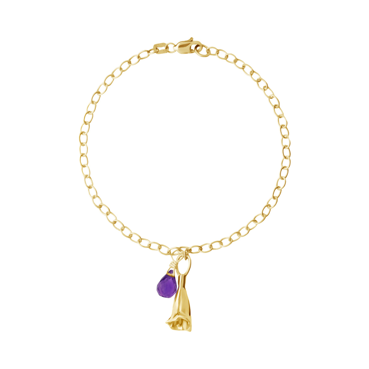 Pulsera Mujer Plata 925 Jacaranda Flor Amatista Dorado