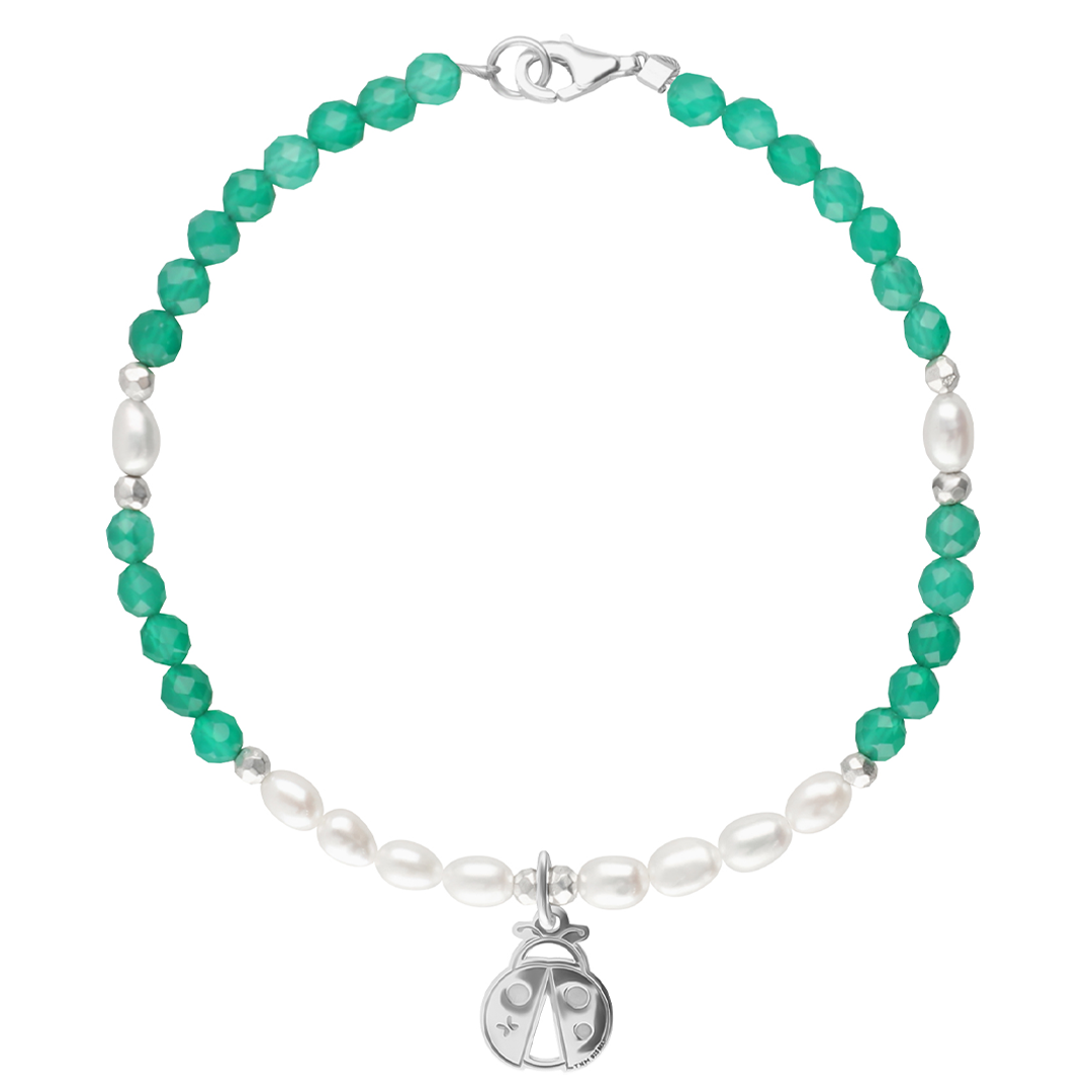 Pulsera Mujer Plata 925 Carisma Catarina Agata Verde / Perla - Tanya Moss
