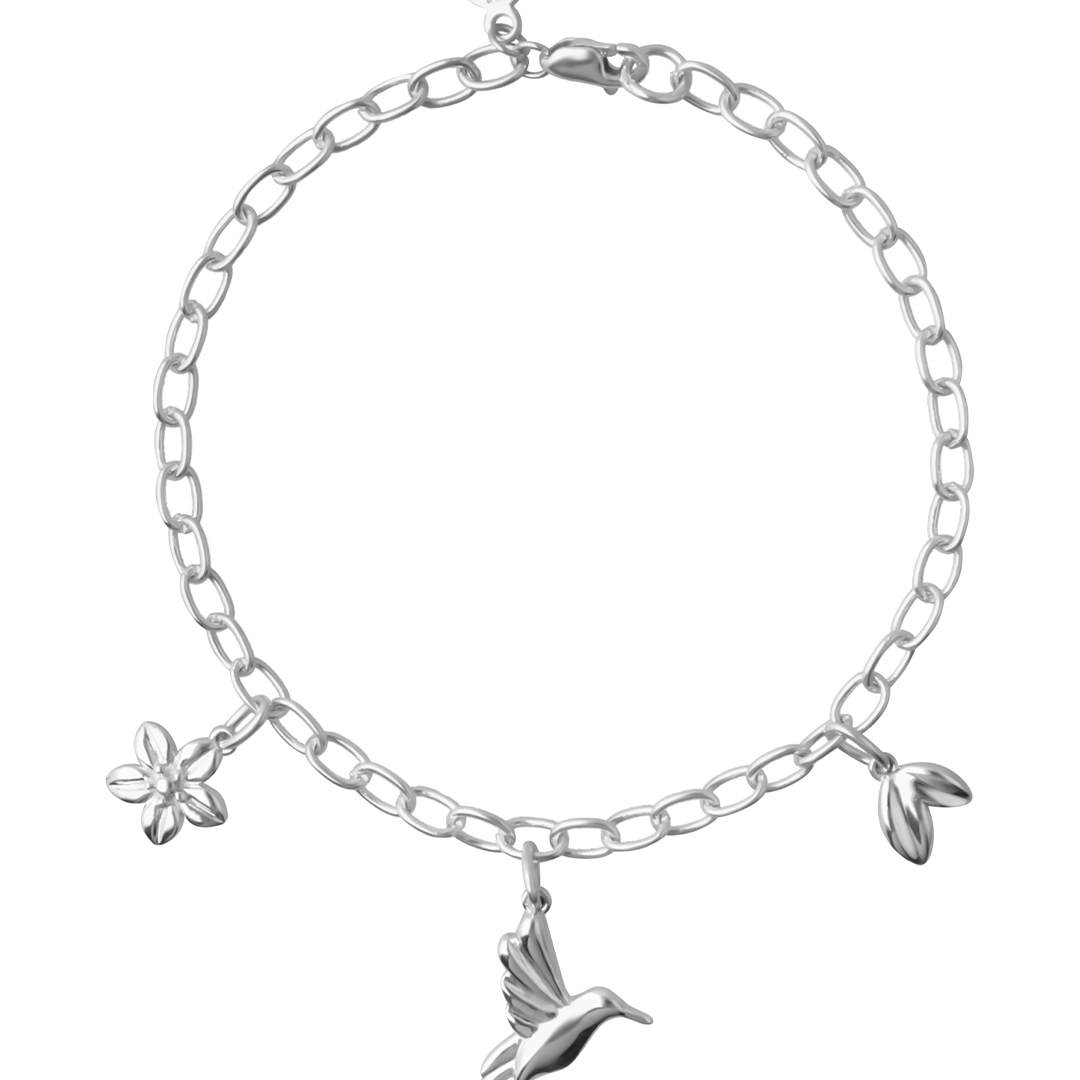 Pulsera Mujer Plata 925 Mensaje Amor Charms Colibri Hojas Flor - Tanya Moss