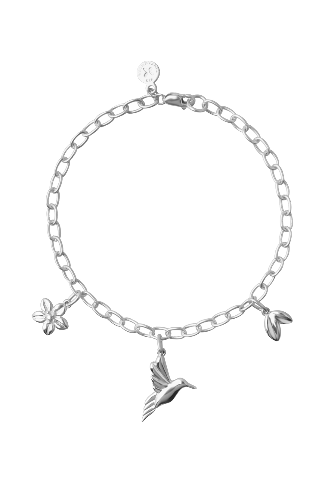 Pulsera Mujer Plata 925 Mensaje Amor Charms Colibri Hojas Flor - Tanya Moss