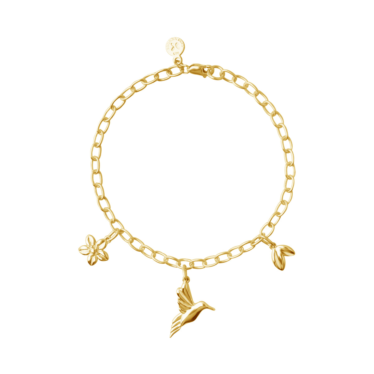 Pulsera Mujer Plata 925 Mensaje Amor Charms Colibri Hojas Flor Dorado