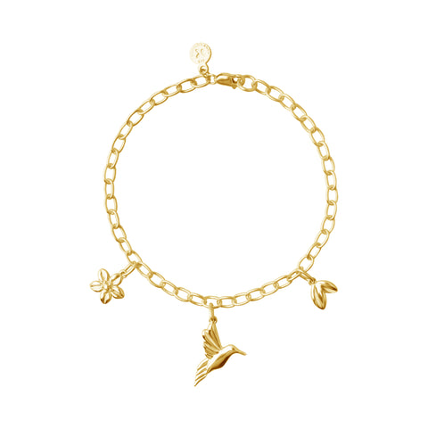 Pulsera Mujer Plata 925 Mensaje Amor Charms Colibri Hojas Flor Dorado