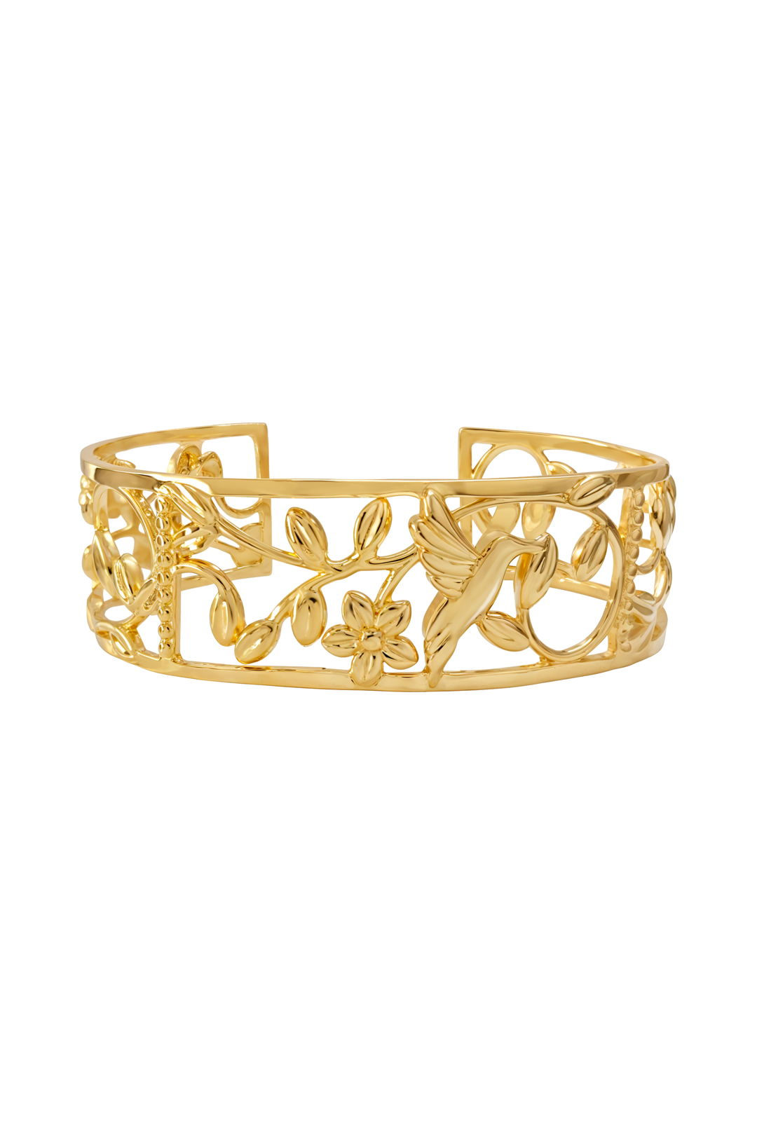 Brazalete Plata 925 Mensaje de Amor Hojas Colibri Dorado - Tanya Moss