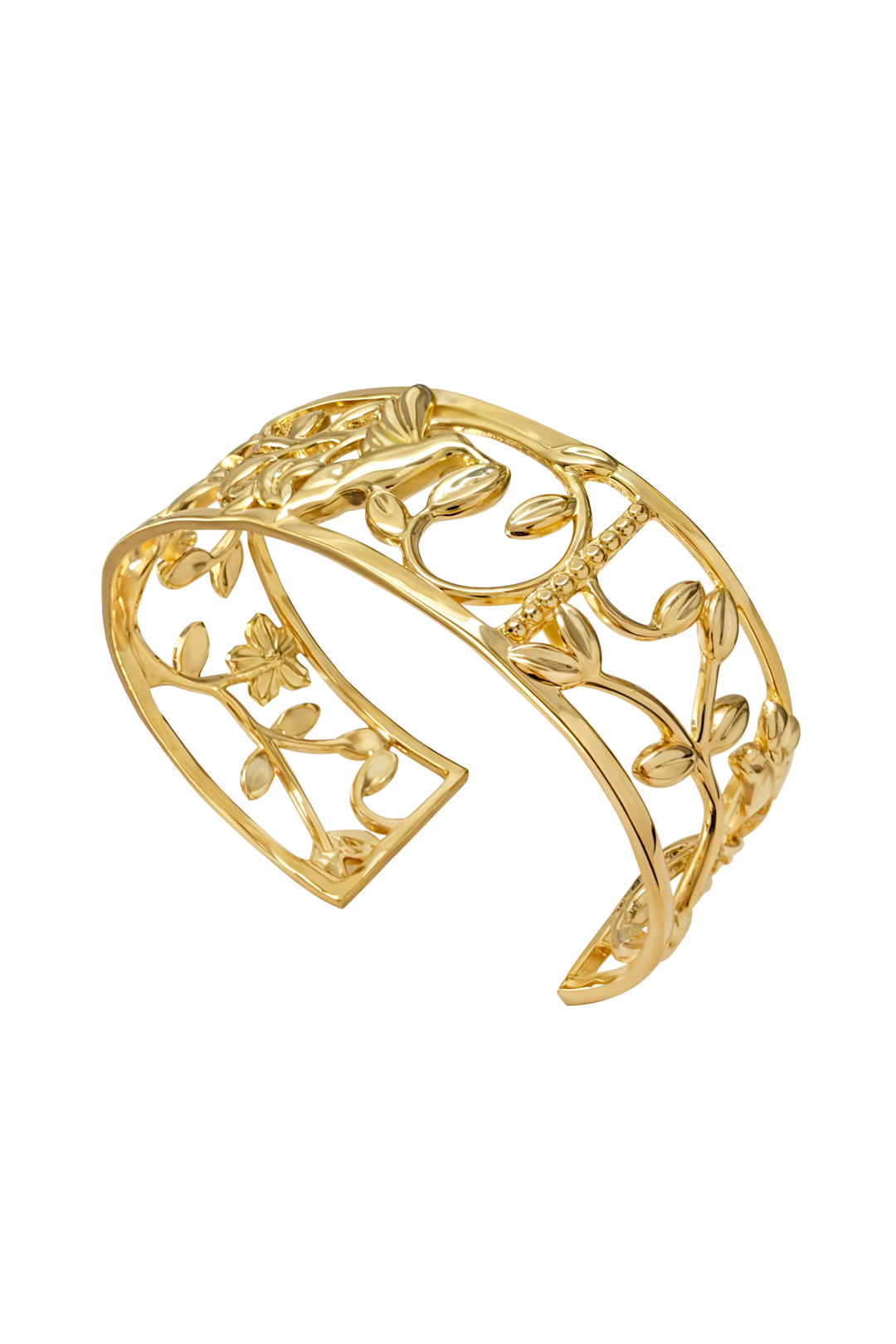 Brazalete Plata 925 Mensaje de Amor Hojas Colibri Dorado - Tanya Moss