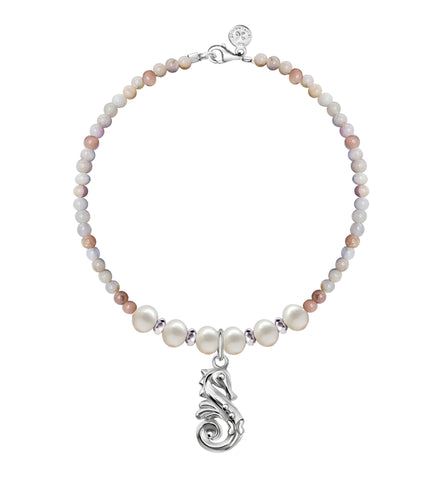 Pulsera Mujer Plata 925 Arrecife Caballito Mar Opalo Rosa Perla