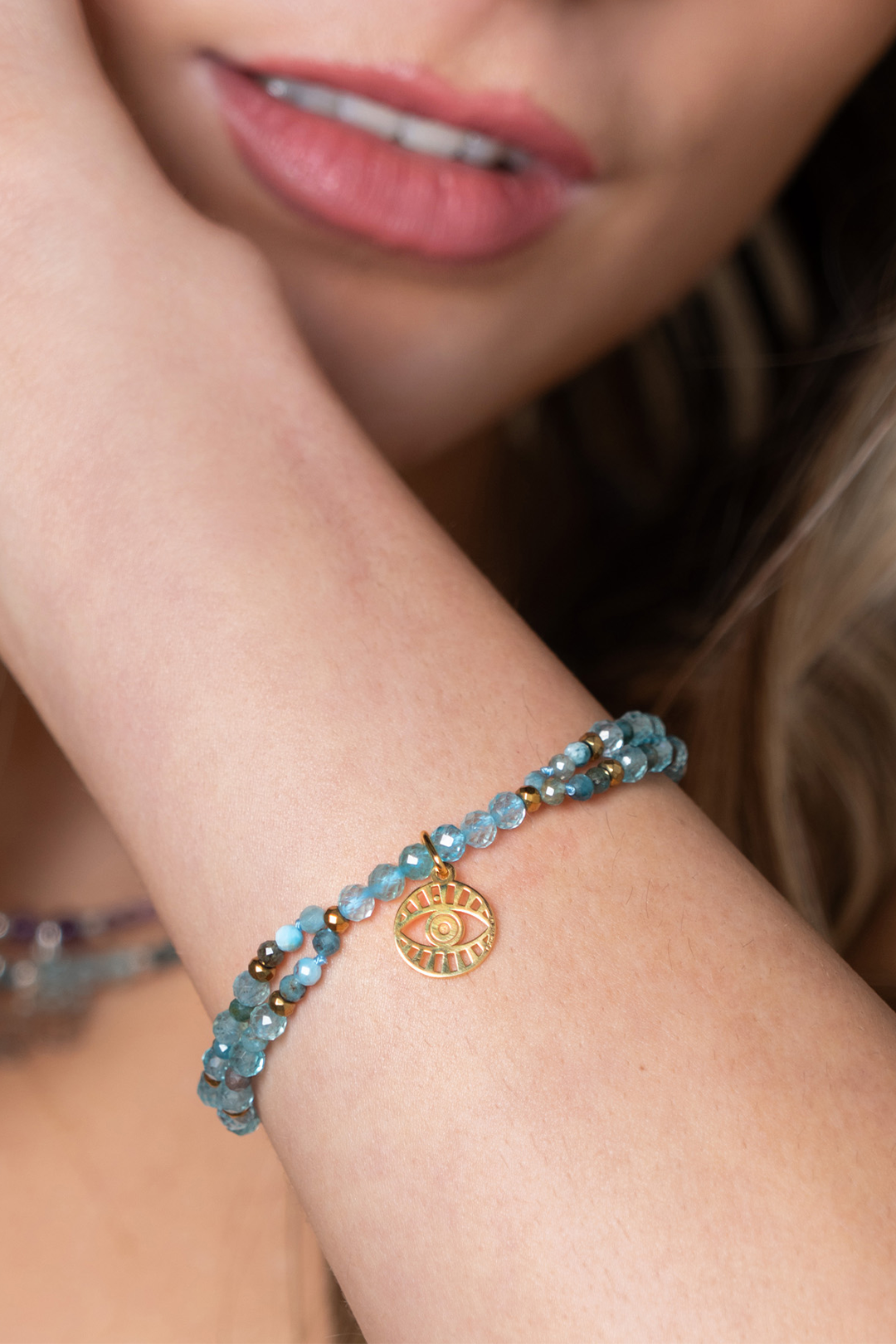 Pulsera Mujer Plata 925 Zen Ojo Apatita Dorado - Tanya Moss