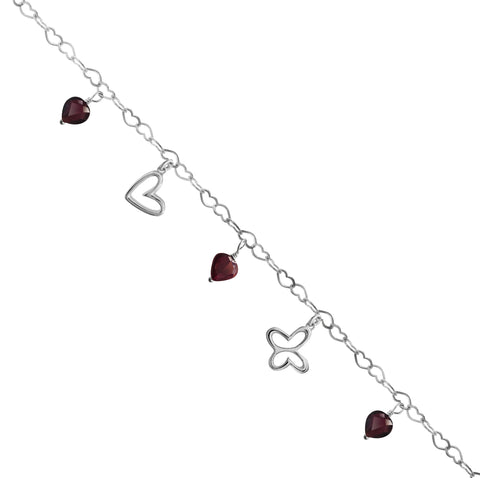 Pulsera Mujer Plata 925 Amoret Mariposa Corazón Granate