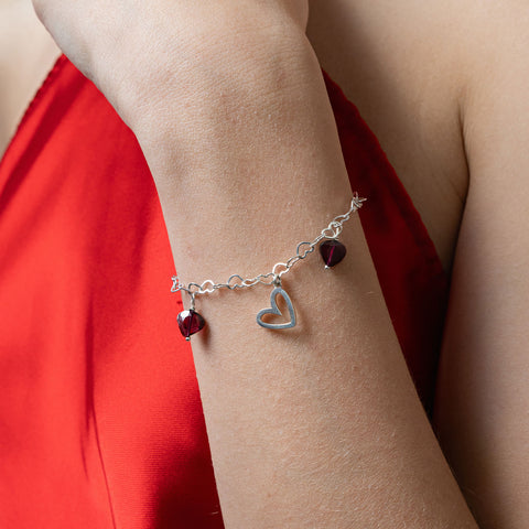 Pulsera Mujer Plata 925 Amoret Mariposa Corazón Granate