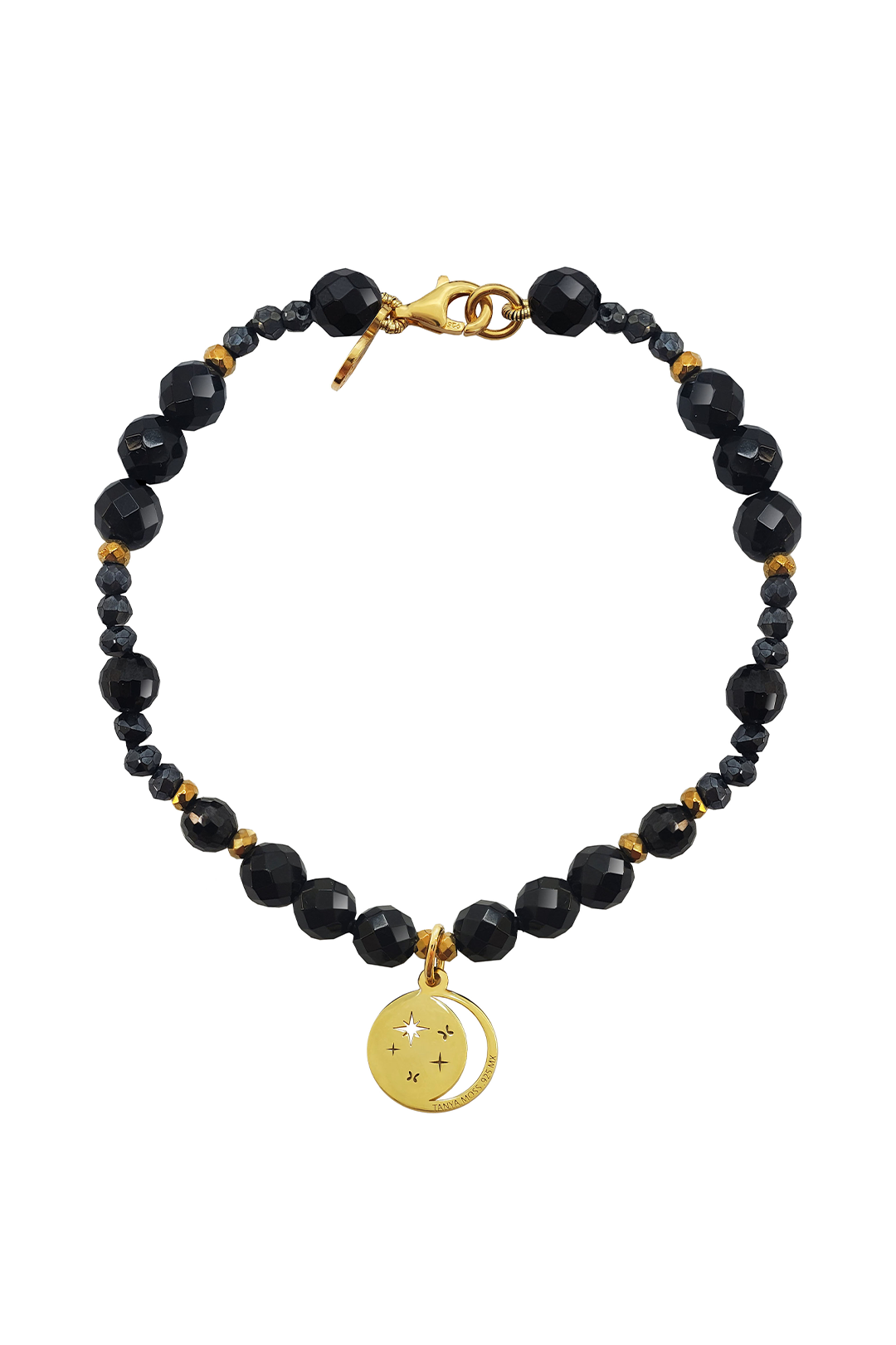 Pulsera Mujer Plata 925 Magia Luna Cosmos Agata Negra Dorado