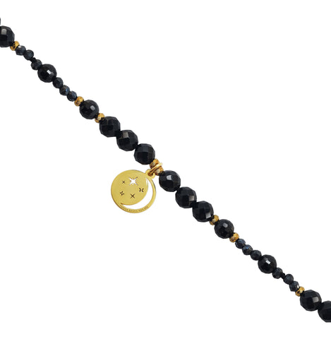 Pulsera Mujer Plata 925 Magia Luna Cosmos Agata Negra Dorado