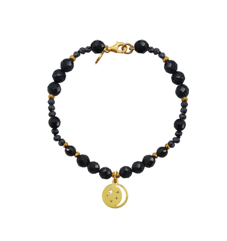 Pulsera Mujer Plata 925 Magia Luna Cosmos Agata Negra Dorado