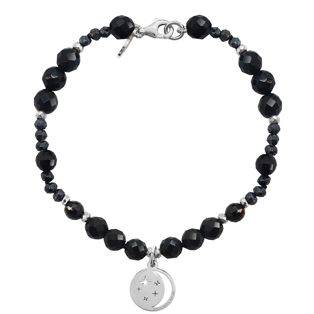 Pulsera Mujer Plata 925 Magia Luna Cosmos Agata Negra - Tanya Moss
