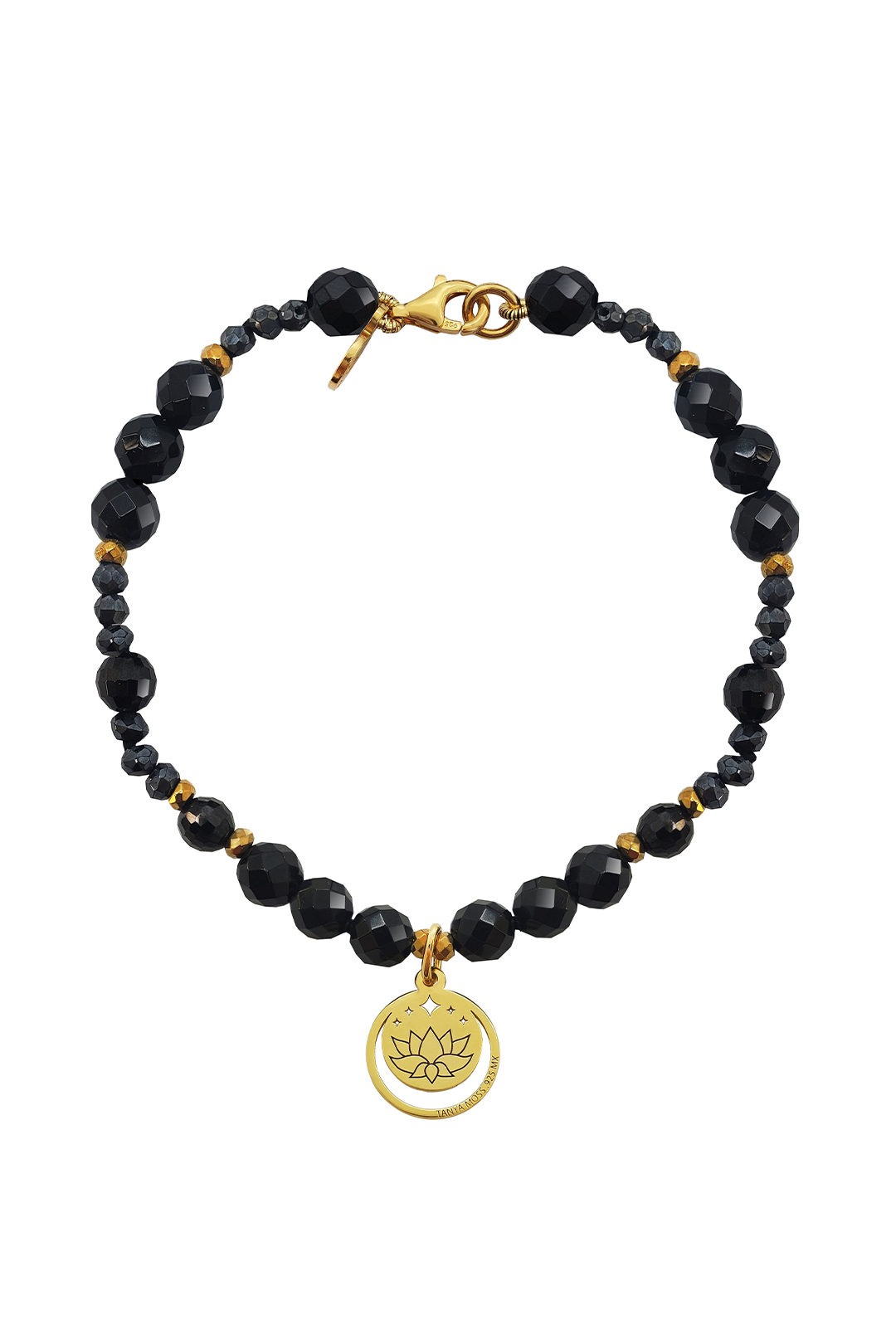 Pulsera Mujer Plata 925 Magia Luna Loto Agata Negra Dorado - Tanya Moss