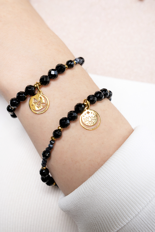 Pulsera Mujer Plata 925 Magia Luna Loto Agata Negra Dorado