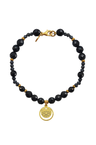 Pulsera Mujer Plata 925 Magia Luna Loto Agata Negra Dorado