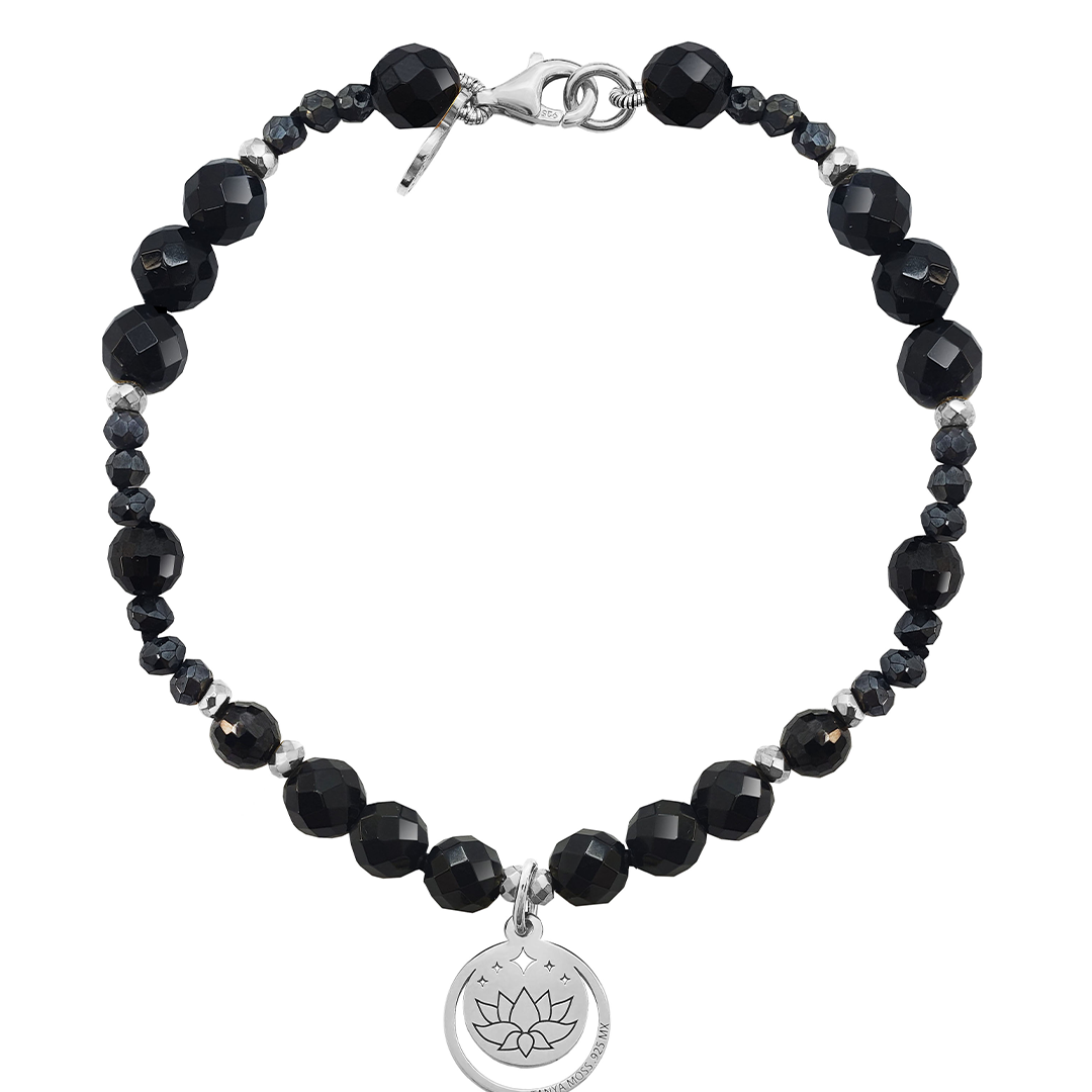 Pulsera Mujer Plata 925 Magia Luna Loto Agata Negra - Tanya Moss