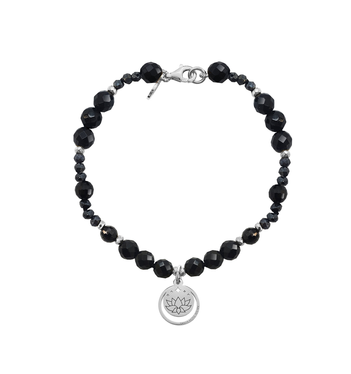 Pulsera Mujer Plata 925 Magia Luna Loto Agata Negra