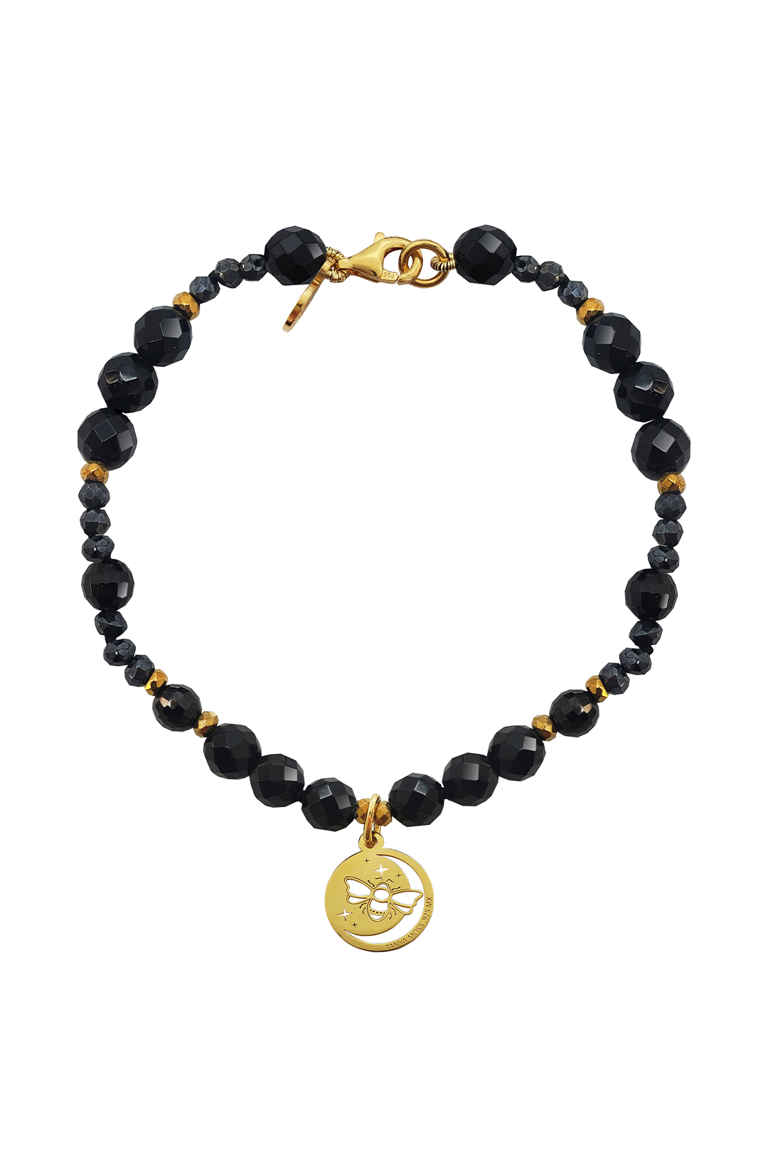 Pulsera Mujer Plata 925 Magia Luna Prosperidad Agata Negra Dorado - Tanya Moss