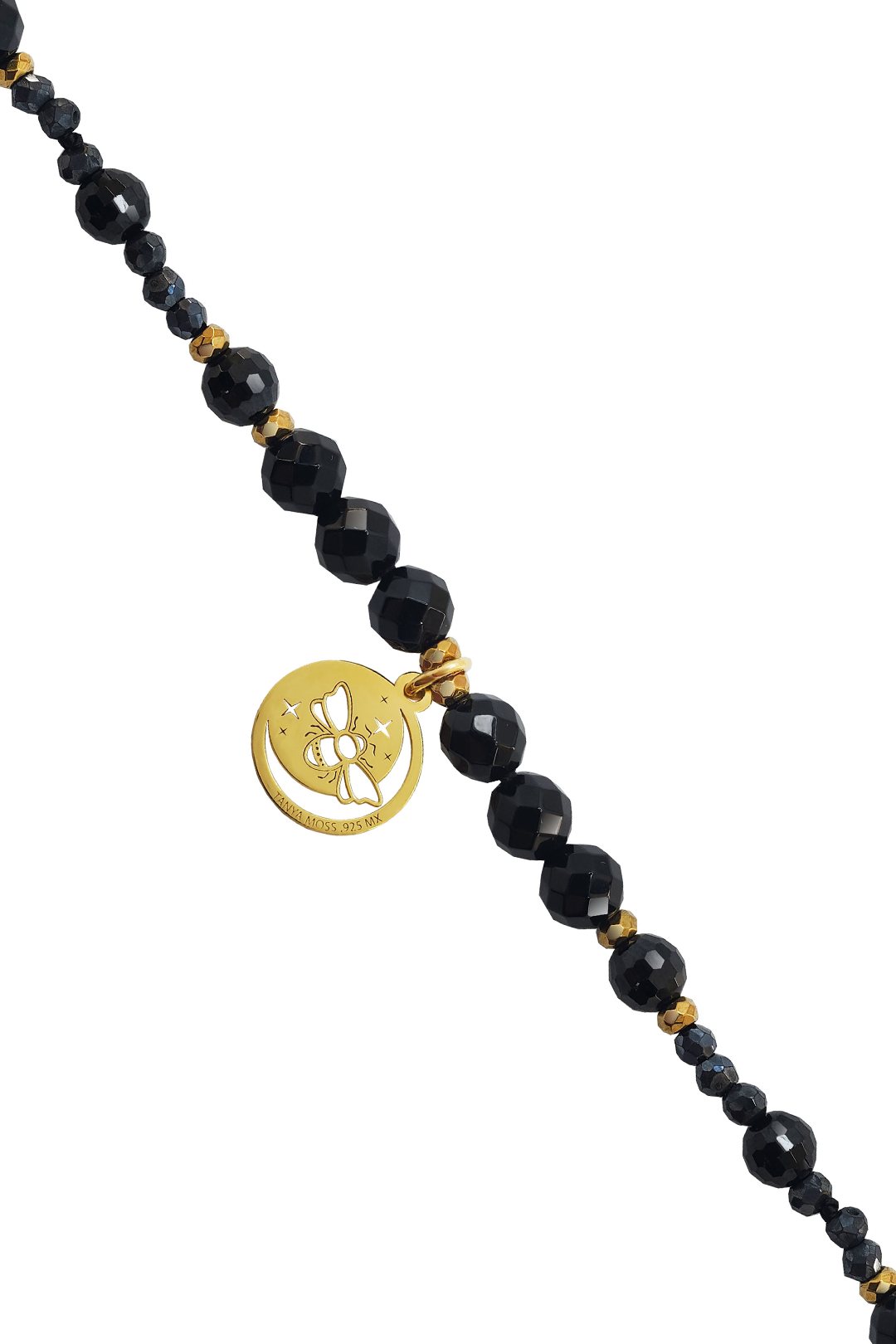 Pulsera Mujer Plata 925 Magia Luna Loto Agata Negra Dorado
