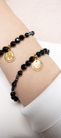 Pulsera Mujer Plata 925 Magia Luna Prosperidad Agata Negra Dorado - Tanya Moss