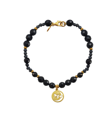 Pulsera Mujer Plata 925 Magia Luna Prosperidad Agata Negra Dorado