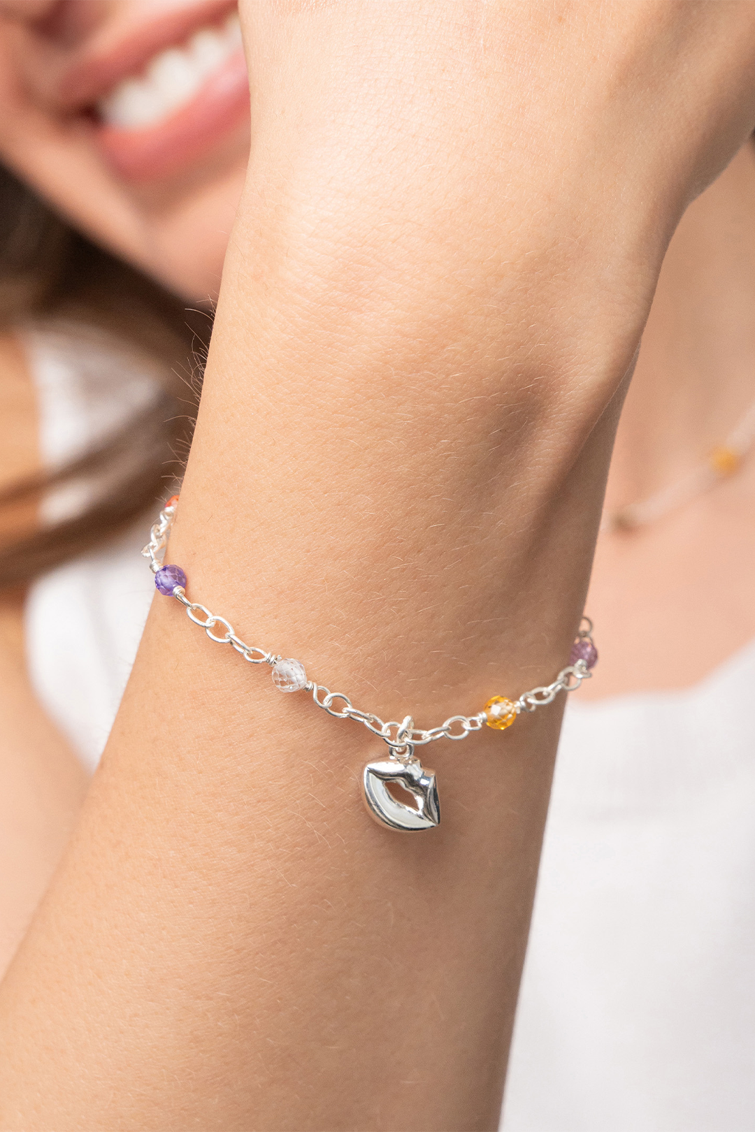 Pulsera Mujer Plata 925 Ecos Labios Circonia Multicolor - Tanya Moss