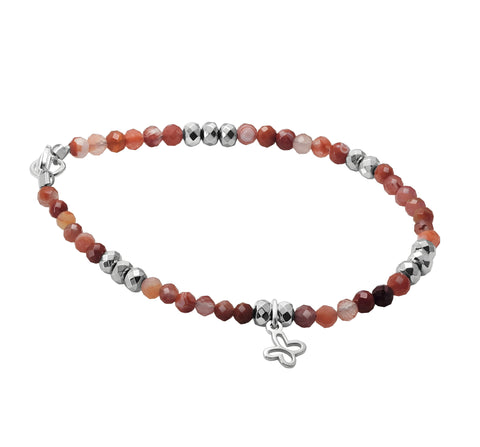 Pulsera Cornalina Con Mariposa Plata