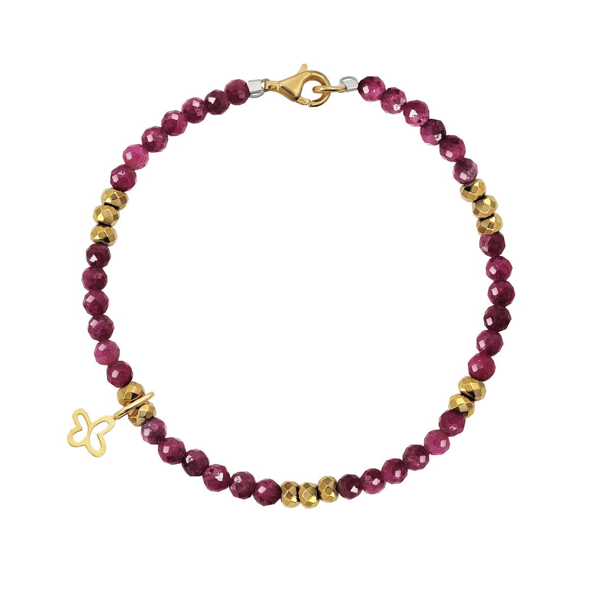 Pulsera Perlas Con Charm Mariposa Con Baño De Oro 14k