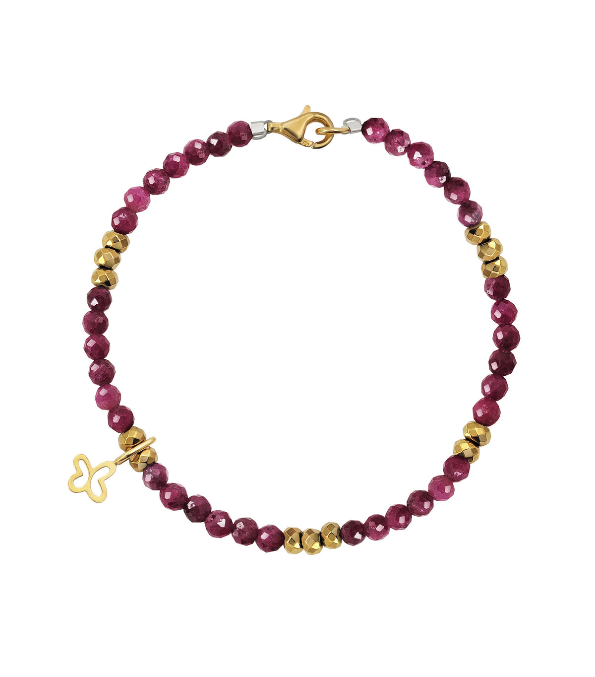 Pulsera Rubí Con Mariposa Baño De Oro